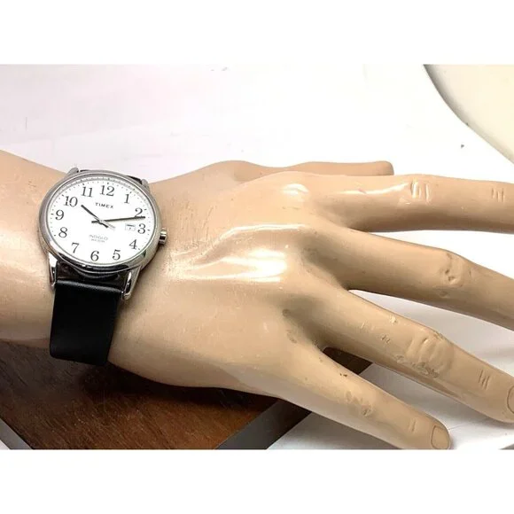 Timex Men's Watch TW2P75600 Quartz Indiglo White Dial Black Leather Band 38mm